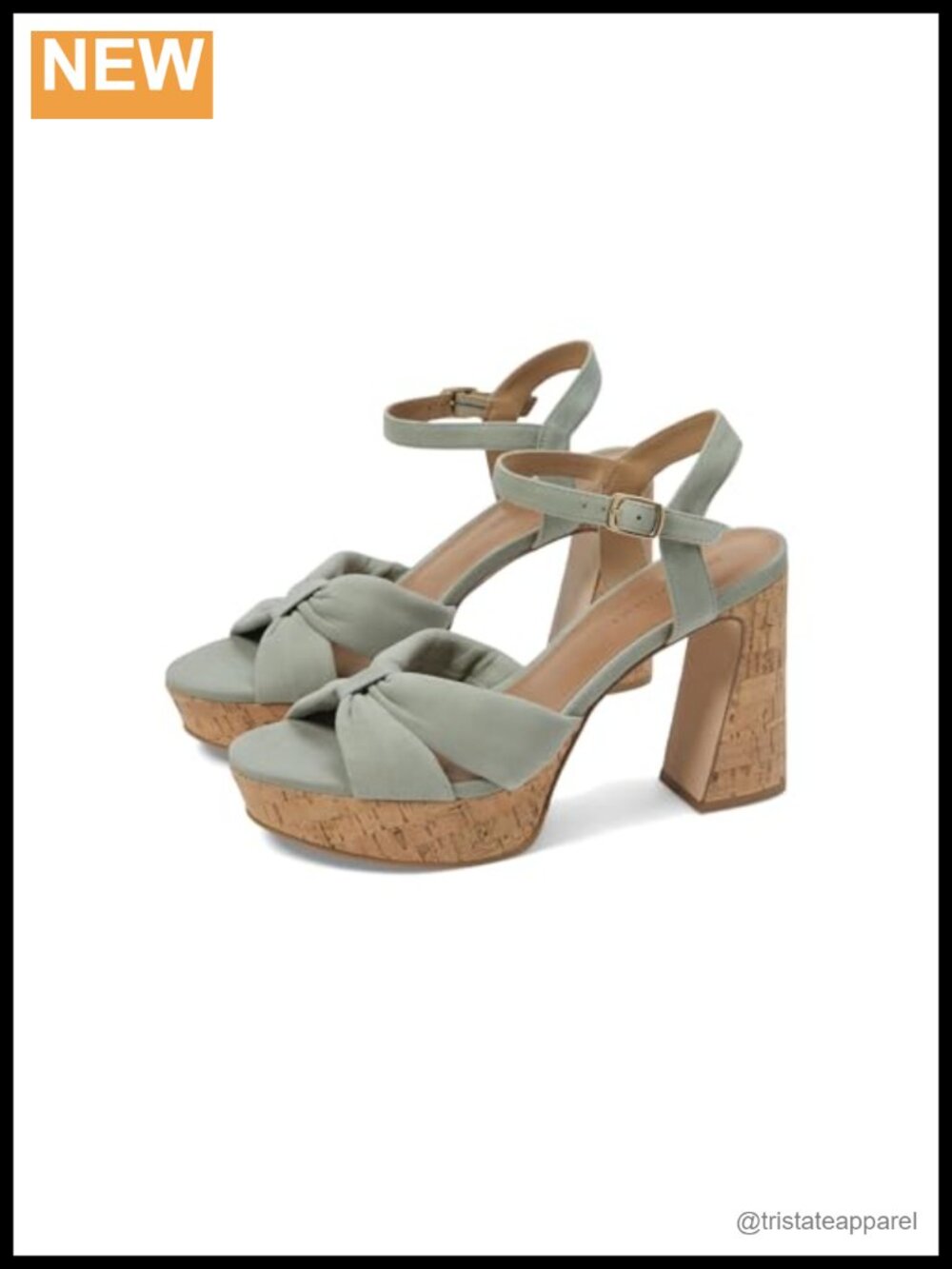 Leather Block Heel Ankle Strap Open Toe Heels with Knotted Bow